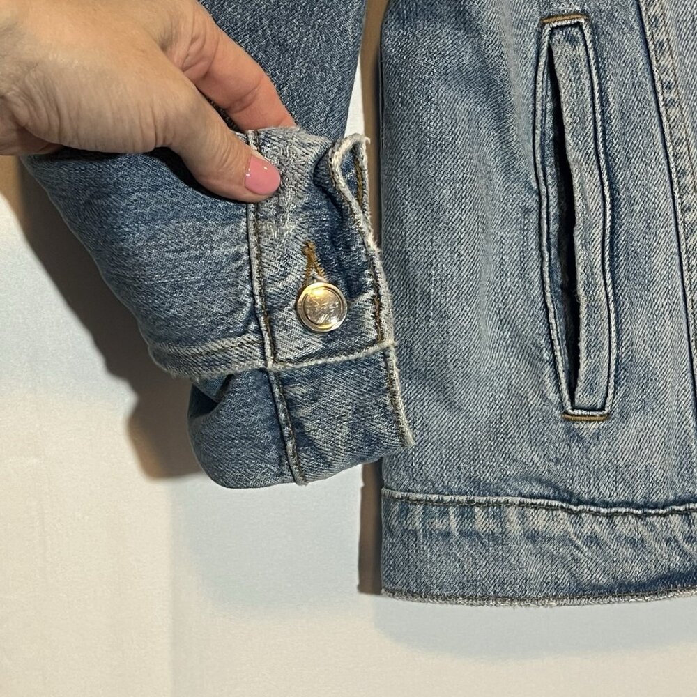 Good American Women’s Denim Jacket Size 2/3 Medium/ Large Blue Letter A Cotton - Picture 11 of 13